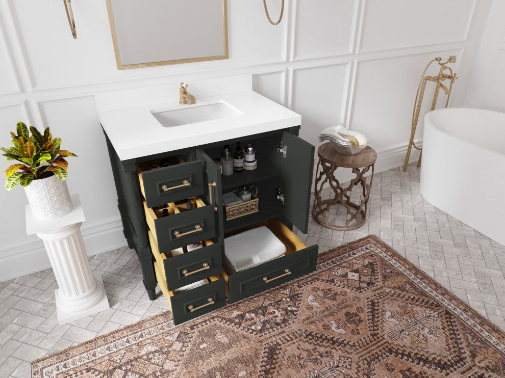 Aberdeen 36 Center Sink Bath Vanity in Black Top 1.5" Calacatta Laza