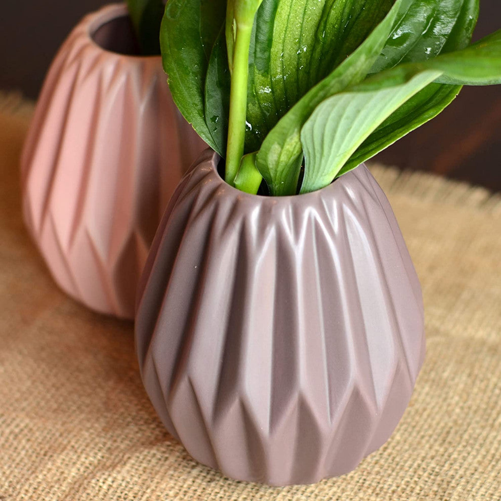 3 Piece PInk/Mauve/Rose Geometric Vase Set