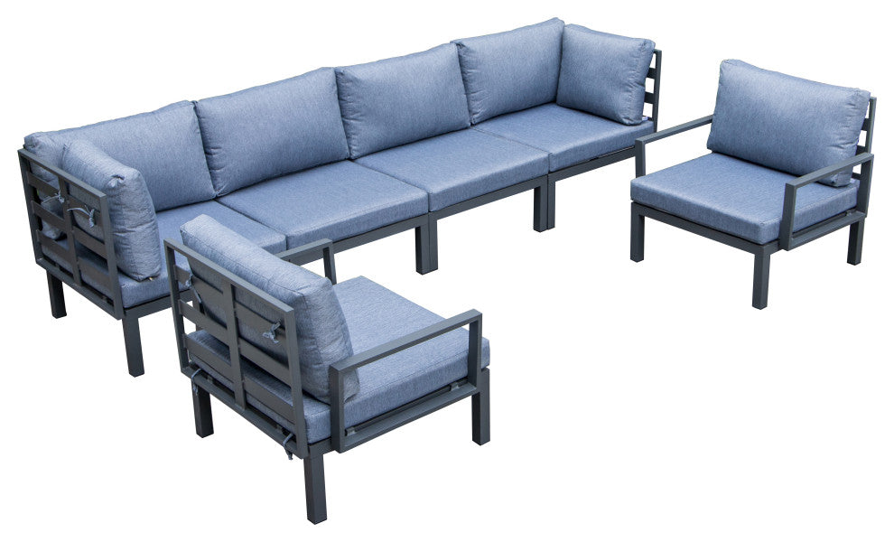 LeisureMod Hamilton 6-Piece Modular Patio Sectional Set With Cushion, Blue