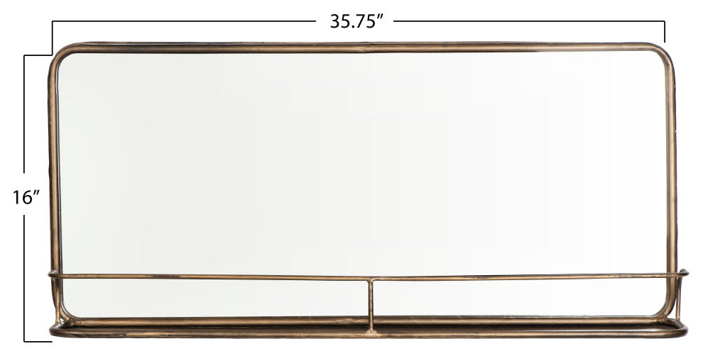 19.5"x27.5" Metal Framed Wall Mirror With Shelf, Brass, Double Vanity