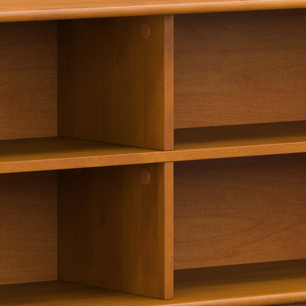 Draper SOLID HARDWOOD Mid Century Low Bookcase, Teak Brown