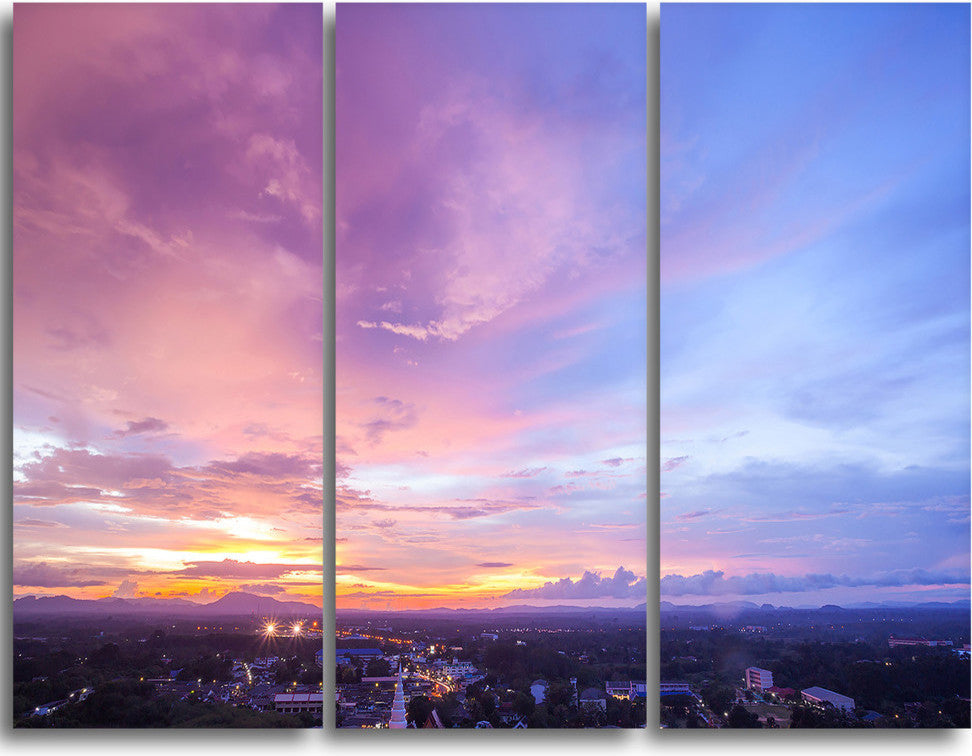 "Beautiful Sunset at Trang Thailand" Metal Wall Landscape, 3 Panels, 36"x28"