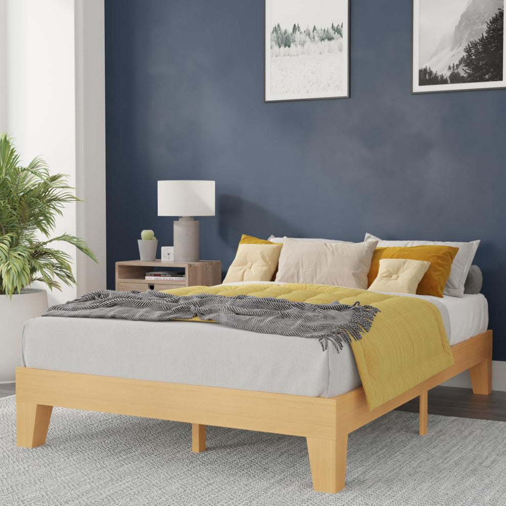 Evelyn Wood Platform Bed with Wooden Support Slats, No Box Spring Required, Natural, Full