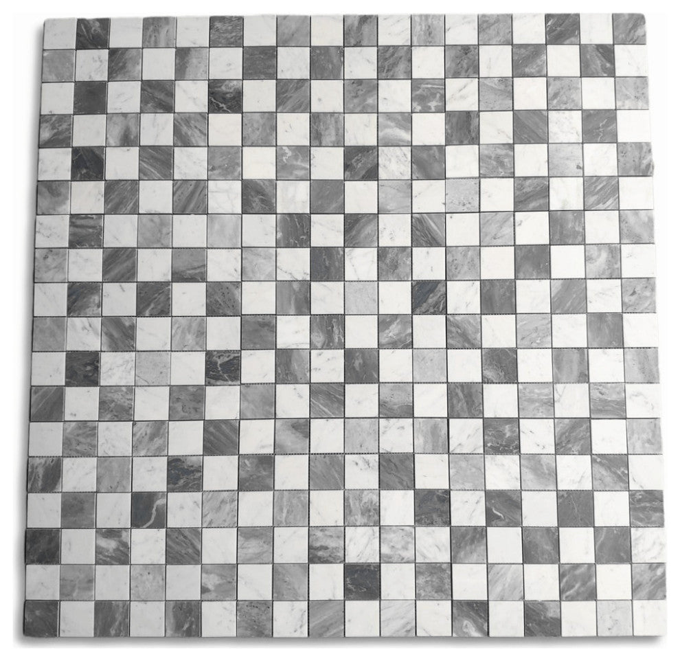 Carrara White Bardiglio Gray Marble Checkerboard Mosaic Tile Polished, 1 sheet