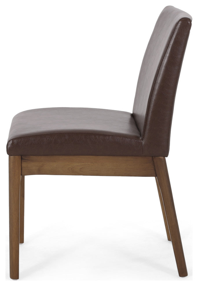 Oceanna Mid Century Modern Dining Chairs, Set of 2, Dark Brown + Natural Walnut, Pu