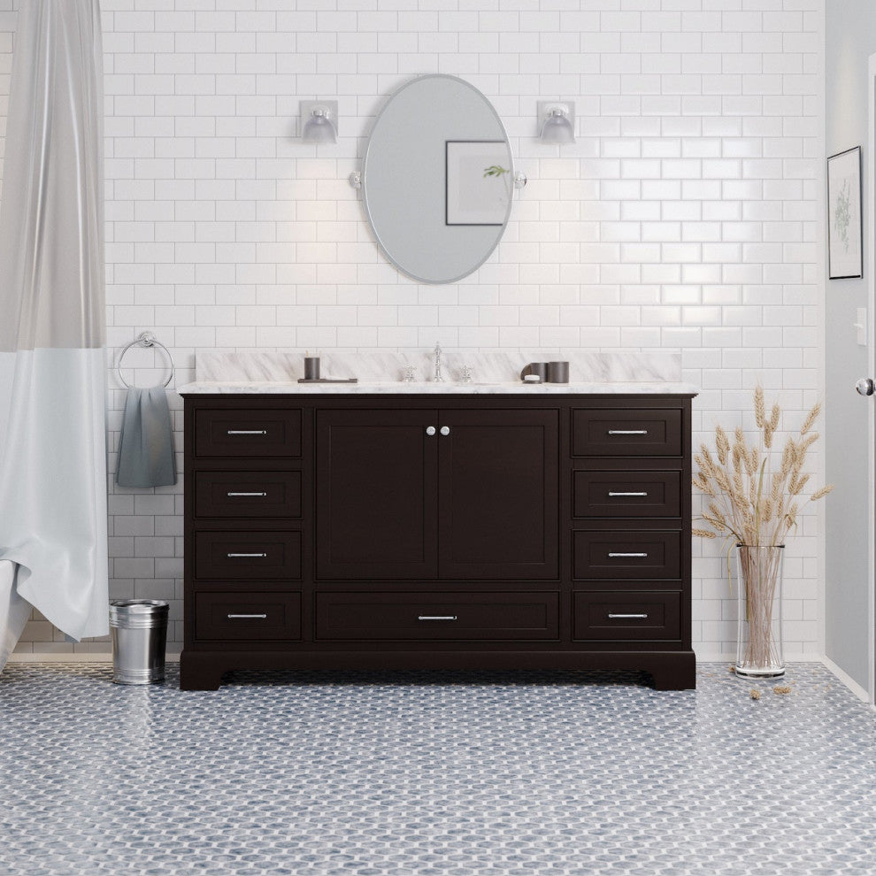 Harper 60" Bathroom Vanity, Chocolate, Carrara Marble, Single