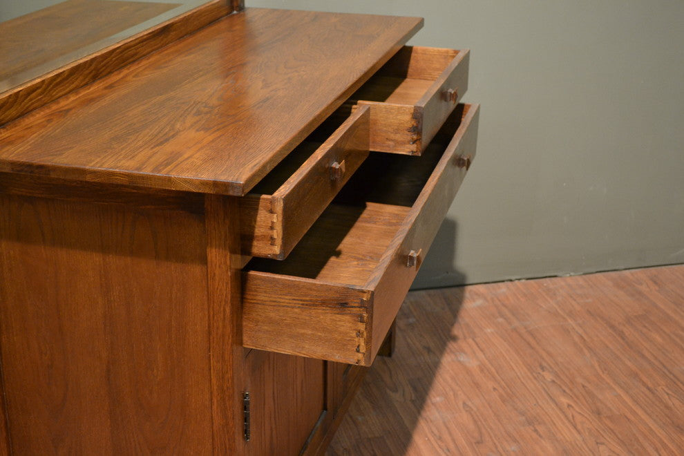 Mission Solid Oak Sideboard Buffet With Back Mirror