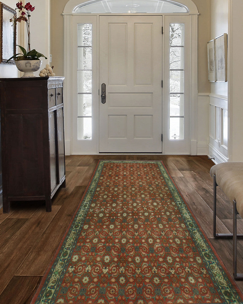Vintage Distressed Anne Rust/Ivory Runner, 3'3x9'7