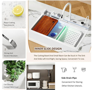 Bronstarz 29.5 INCH Full White Two Waterfalls Sink Set