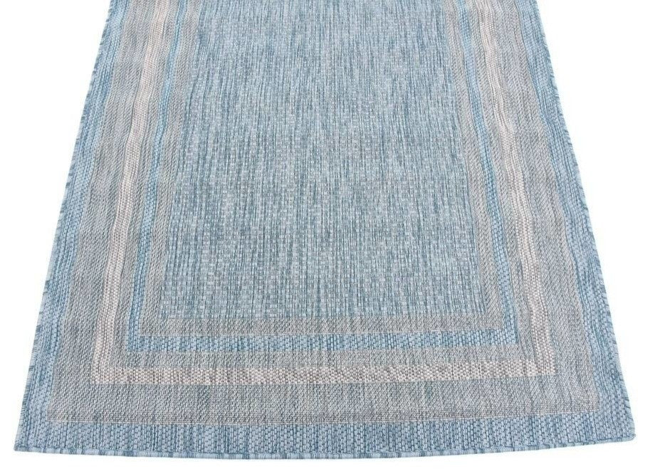 Unique Loom Aquamarine Soft Border Outdoor 4' 0 x 6' 0 Area Rug