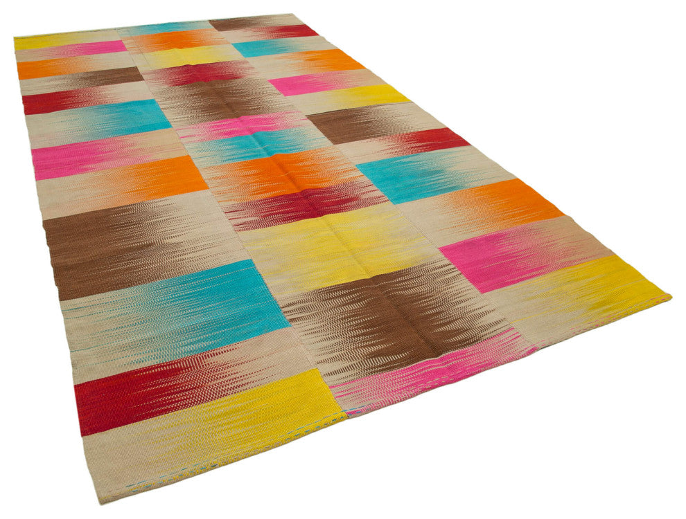 Rug N Carpet - Handmade Oriental 6' 6'' x 11' 8'' Modern Design Wool Kilim Rug