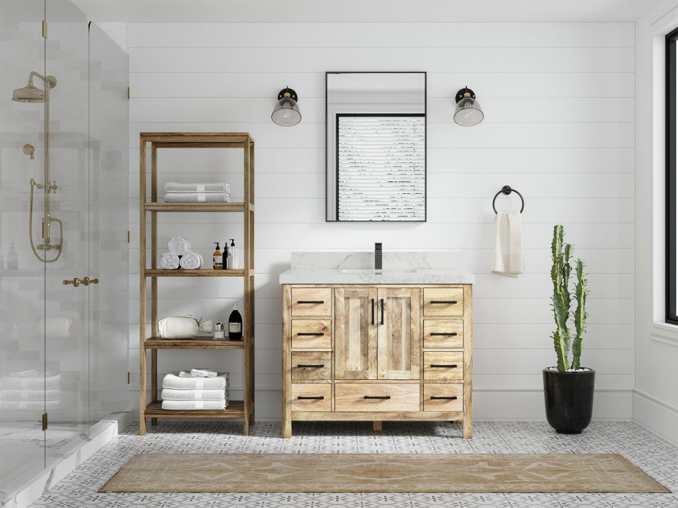 Malibu Mango 42 Single Sink Bath Vanity in White Washed 2" Calacatta Nuvo
