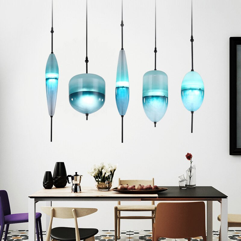 Blue/White Drop-shaped Glass LED Hanging Lamp for Kitchen Island, Blue, B