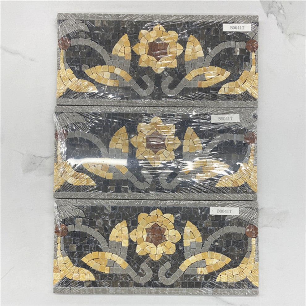 Marble Mosaic Border Listello Tile Wintersweet Gold 5.5x12 Tumbled, 1 piece