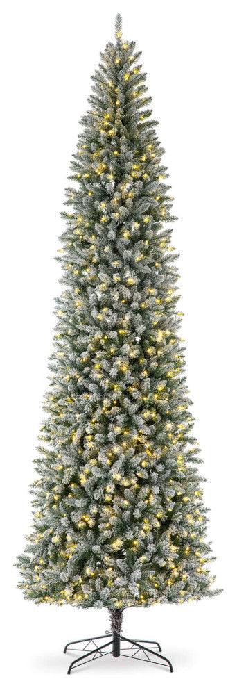 11' Pre-Lit Flocked Pencil Fir Artificial Christmas Tree with 950 White Light
