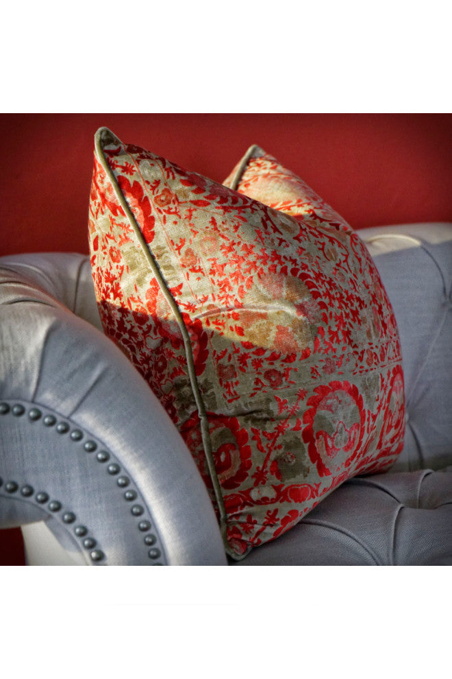 Velvet Vintage Suzani Cushion | Andrew Martin Iznik, Red