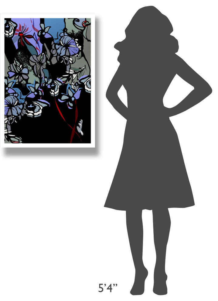 "Stained Glass Garden with Redribbons" Paper Print by Joan Elan Davis, 22"x32"