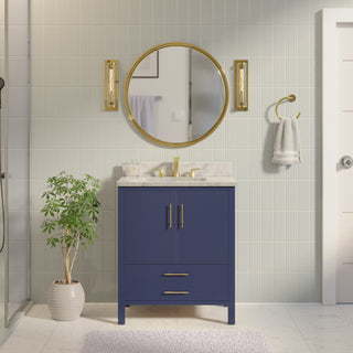 California 30" Bathroom Vanity, Royal Blue, Carrara Marble