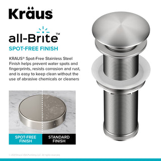 Pop Up Drain With Extended Thread, Spot Free Stainless Steel