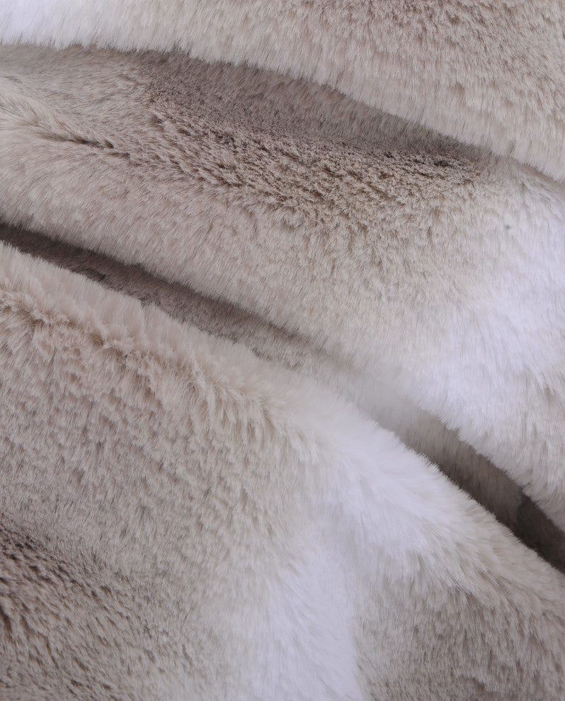 Beckie Stripe Faux Fur Throw Blanket With Micromink Back, Pure Cashmere, 50"x60"