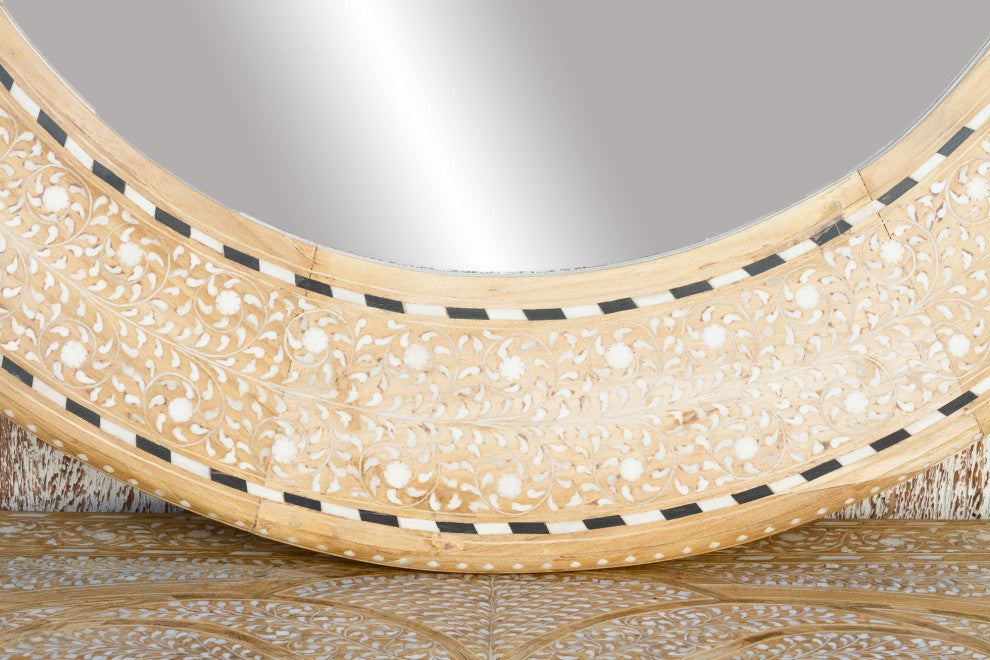 Bleached Farmhouse Zellige Round Inlay Mirror