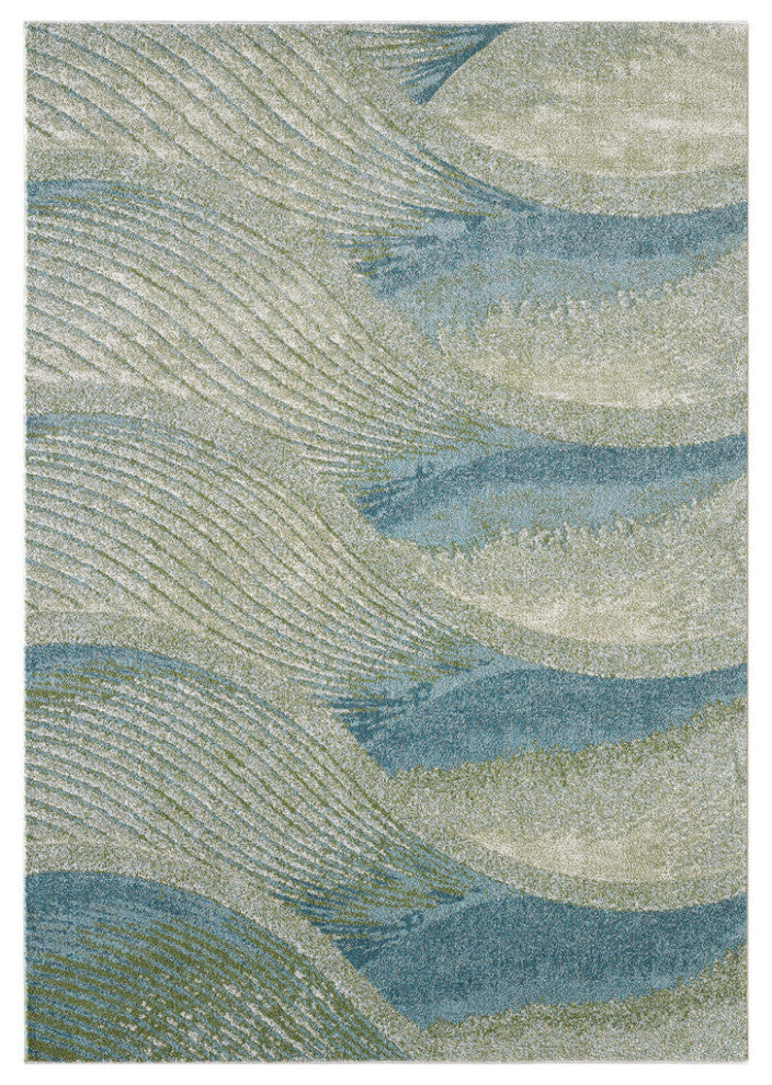 7"x10" Blue Beige Abstract Waves Modern Area Rug