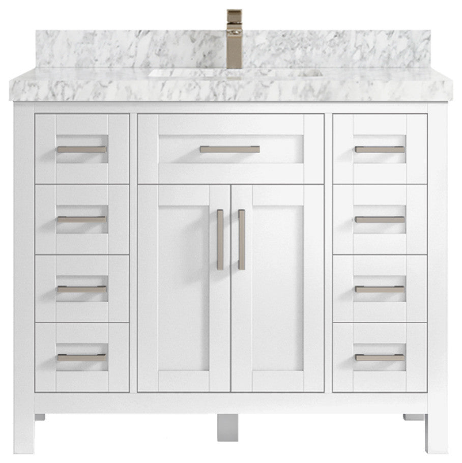 Cambridge 42 Single Sink Bath Vanity in White 2" Carrara Marble