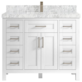 Cambridge 42 Single Sink Bath Vanity in White 2" Carrara Marble