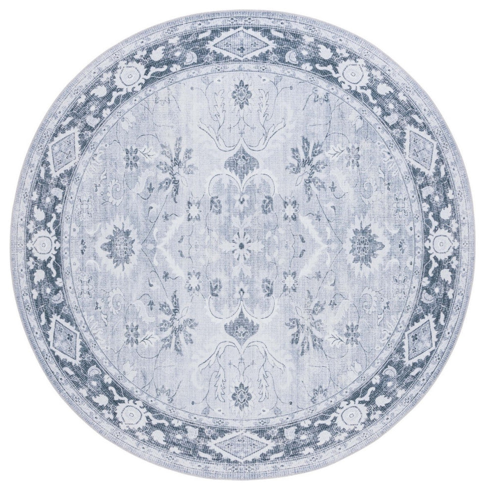 Safavieh Arizona Machine-Washable Collection ARZ118 Rug, Light Grey/Grey Green, 6' Round