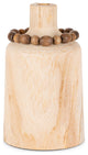 9.45inNatural Wood Vase, Beaded Neck Accent