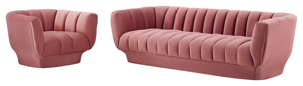 Tufted Armchair and Sofa Set, Velvet, Pink, Modern, Living Lounge Hospitality