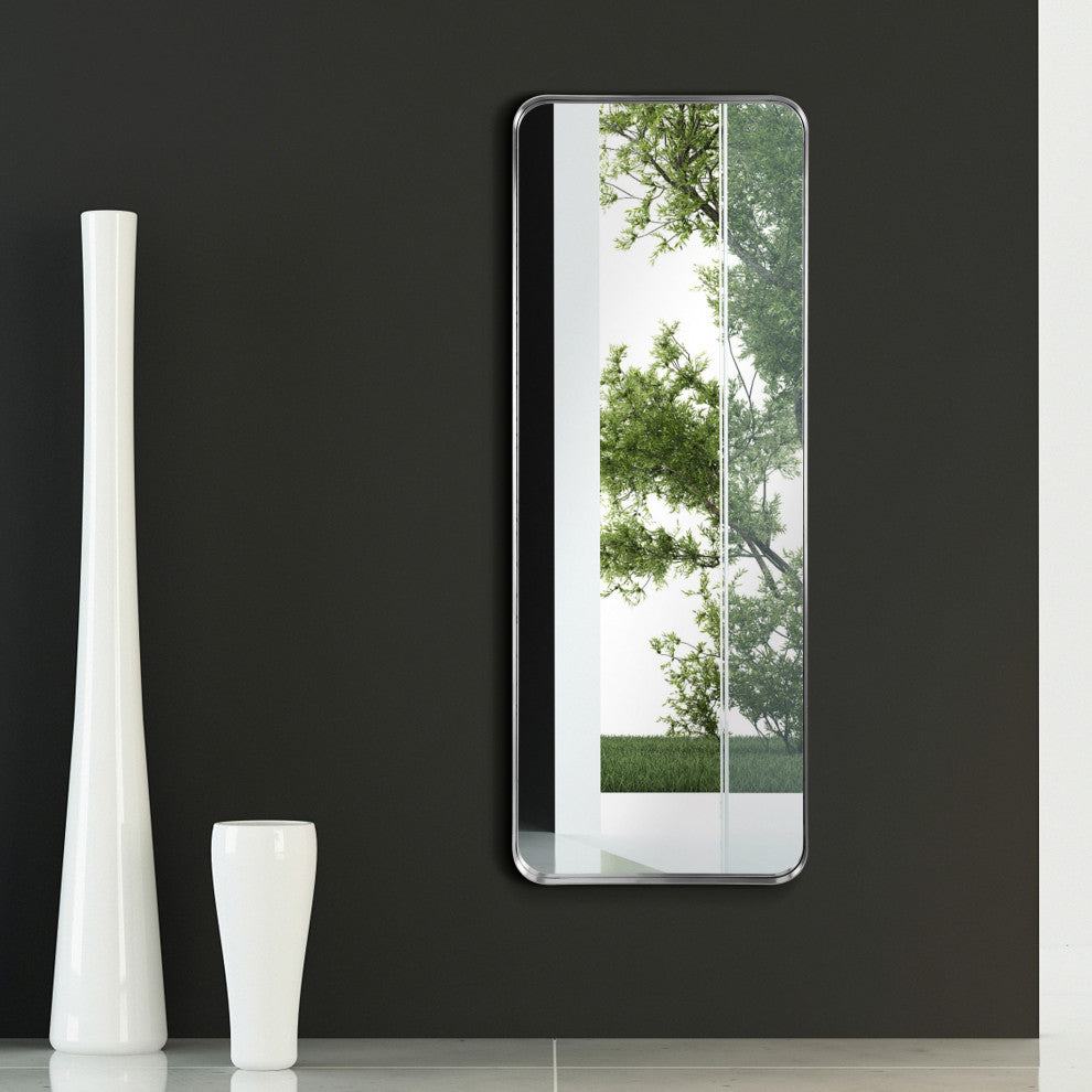 Ultra Stainless Steel Rectangular Wall Mirror, Silver, 18"x48", Brushed