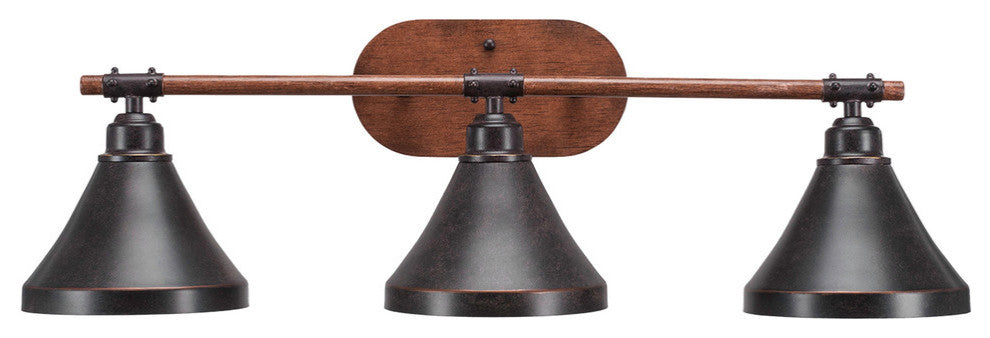 Blacksmith 3-Light Bath Bar, Dark Granite Cone Metal Shade