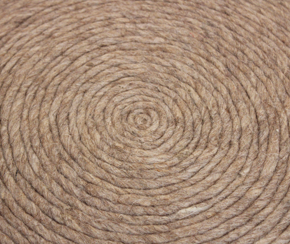 Ellie Round Pouf in Beige Wool With Polyester Filling