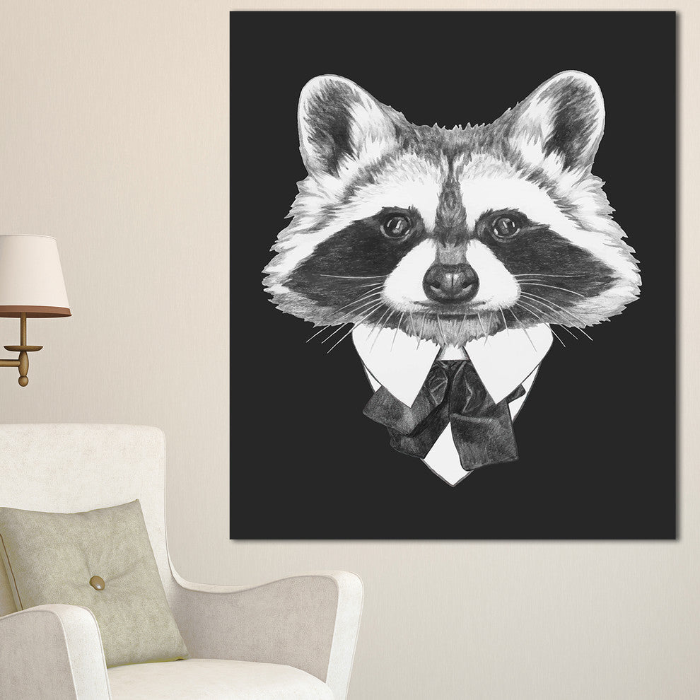 Funny Raccoon in Suit and Tie, Animal Canvas Art Print, 30"x40"