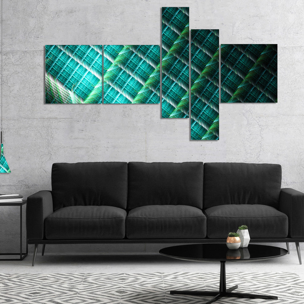 Green Fractal Grill Pattern, Abstract Art on Canvas, 60"x32", 5 panels