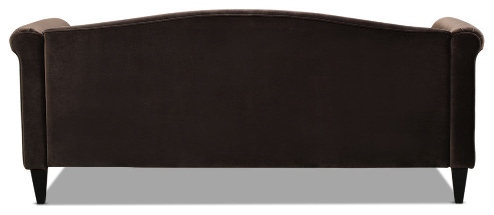 Elaine 77" Camel Back Small Space Sofa, Deep Brown Performance Velvet