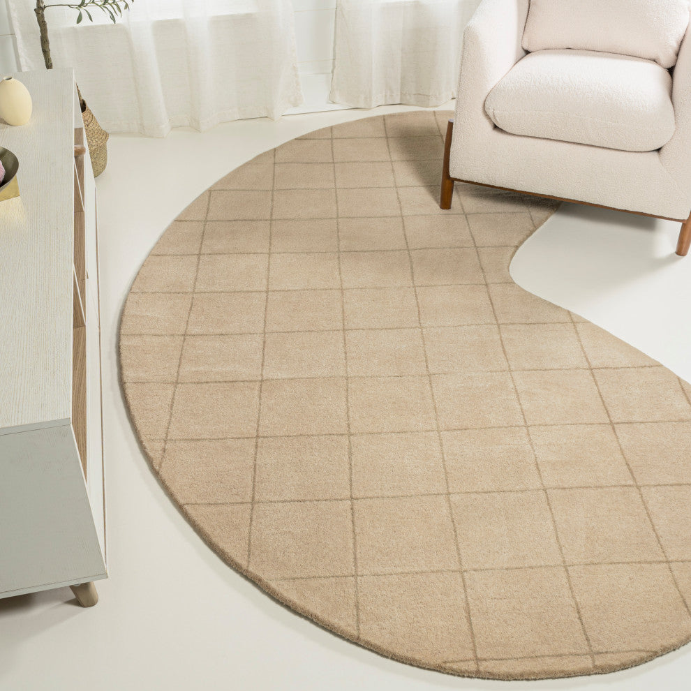 Bean Modern Plaid Grid Handwoven Wool  Rug, Beige/Light Brown, 8 Ft. X 10 Ft.