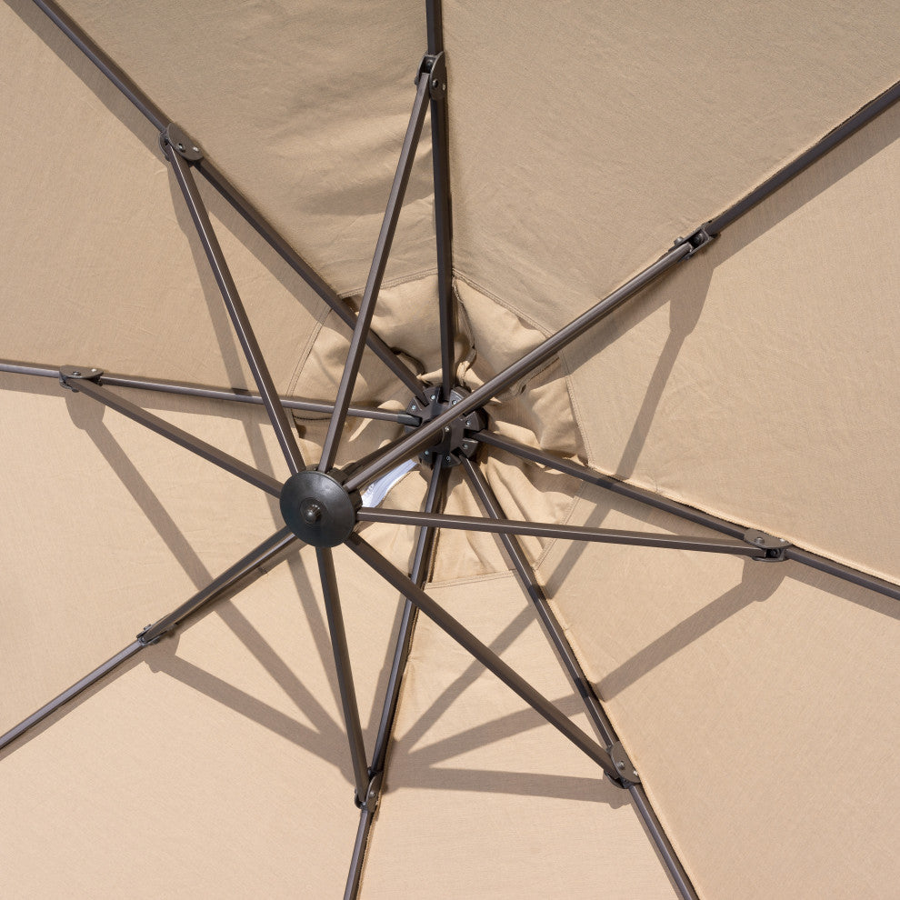 Modular 10ft Sunbrella Outdoor Round Patio Umbrella, Heather Beige