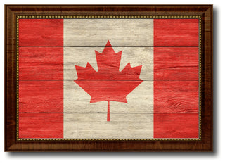 Canada Country Textured Flag Print With Brown Gold Frame, 19"X27"