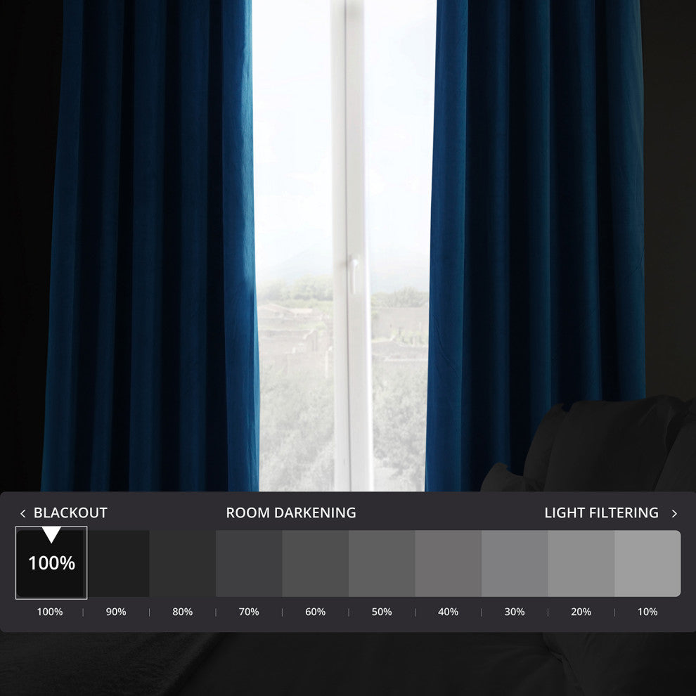 Signature Blackout Velvet Curtain Single Panel, Union Blue, 50"x84"