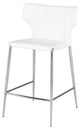 Wayne Counter Stool, White Leather, Brushed Stainless Steel Legs