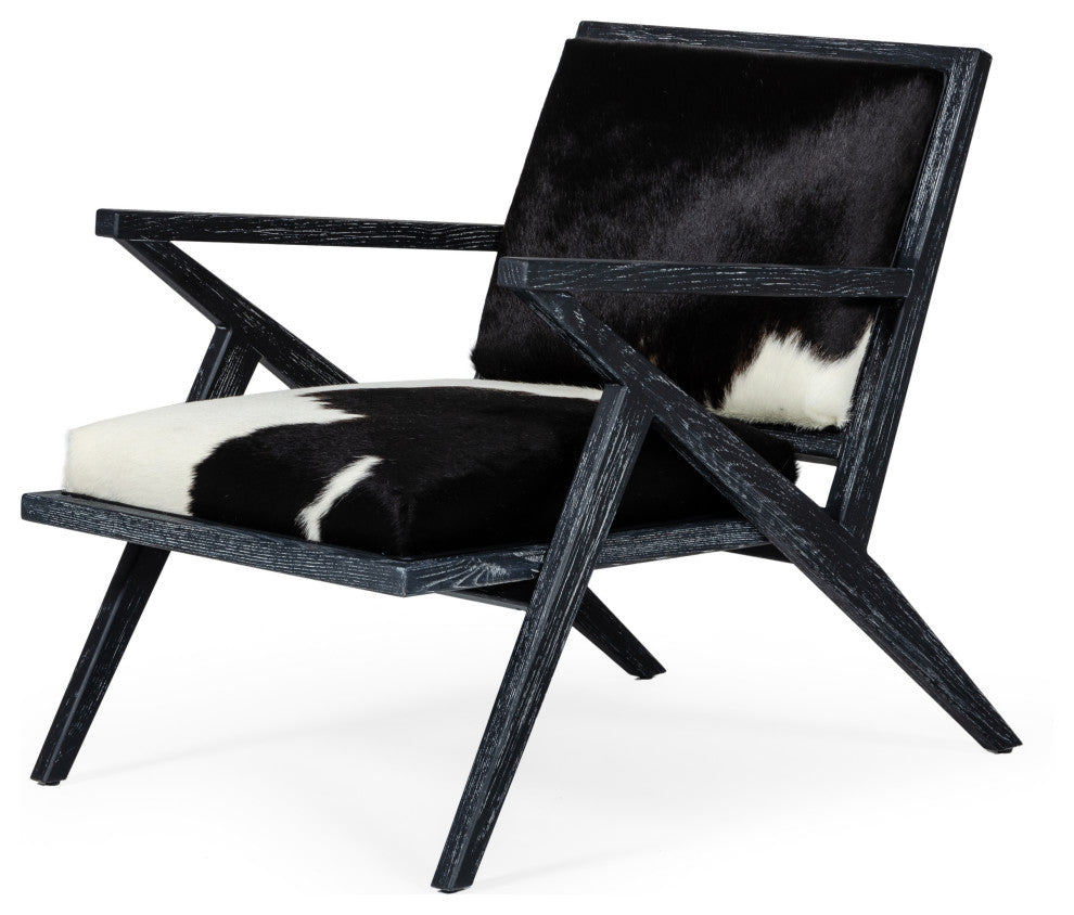 Modrest Hallam Black and White Cowhide Accent Chair