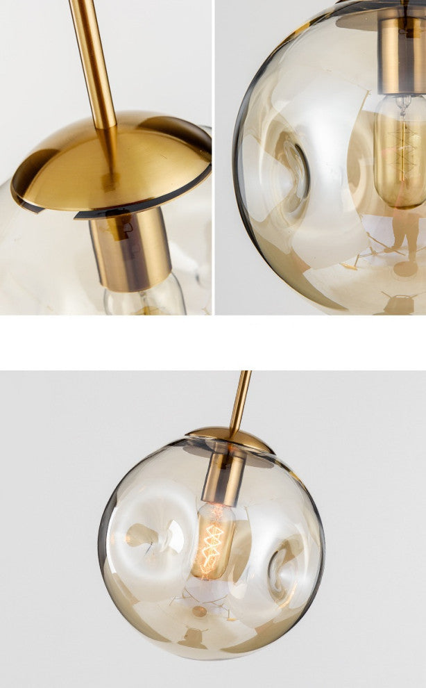 Loft Champagne/Grey Glass Ball LED Pendant Lamp For Restaurant, Lobby, Champagne