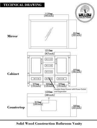 Aberdeen 48 Single Sink Bath Vanity in Black 2" Carrara Marble