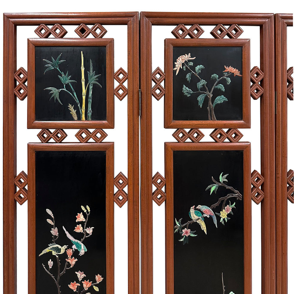 Consigned Vintage Chinese Folding Screen/Room Divider With Soapstone Inlay