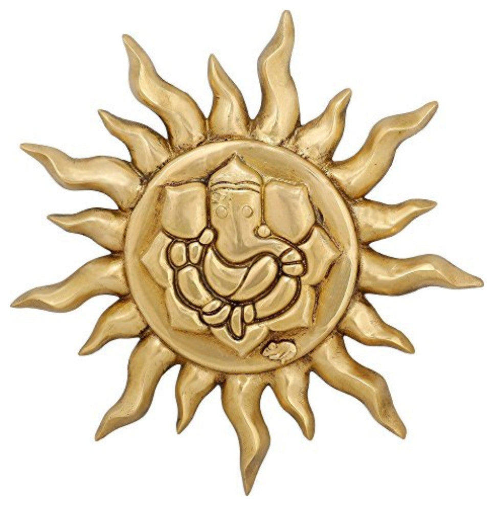 Indian Home Decor Sun And Ganesha Wall Hanging Statue 12" Weight 2.03 Kg