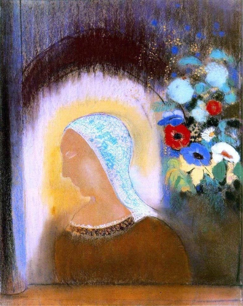 Odilon Redon Profile and Flowers, Gallery Wrapped Canvas Print, 20"x25"