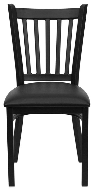 Black Vertical Back Metal Restaurant Chair, Black Vinyl Seat
