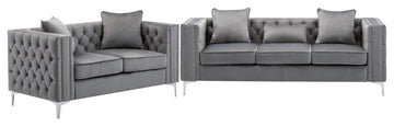 Lilola Home Lorreto Gray Velvet Fabric Sofa Loveseat Living Room Set